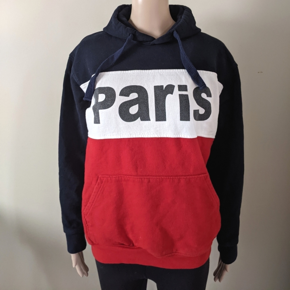 Air de Paris red white navy color block hoodie, women's medium